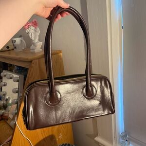Dark Brown Faux Leather Shoulder Bag
